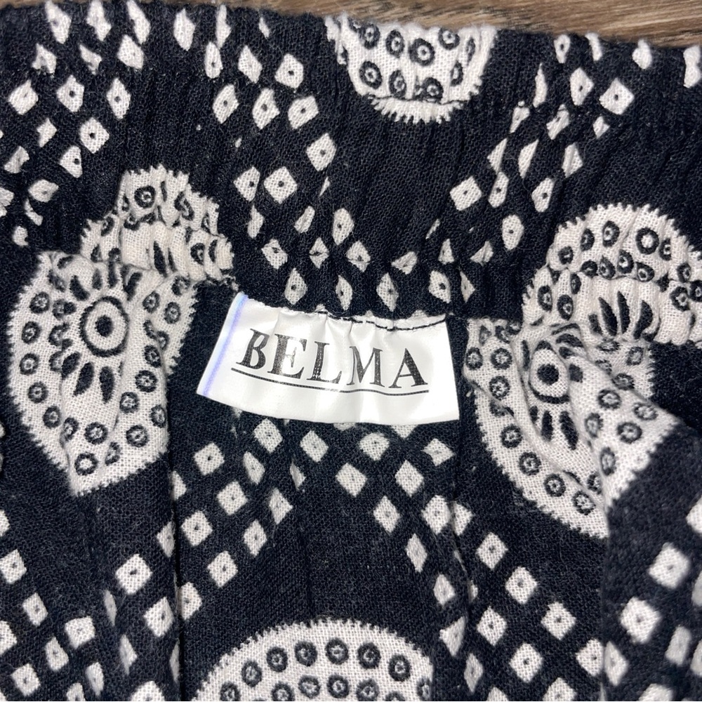 BELMA Boho Harem Pants Black White Cotton Elastic Waist OS - Picture 2 of 7